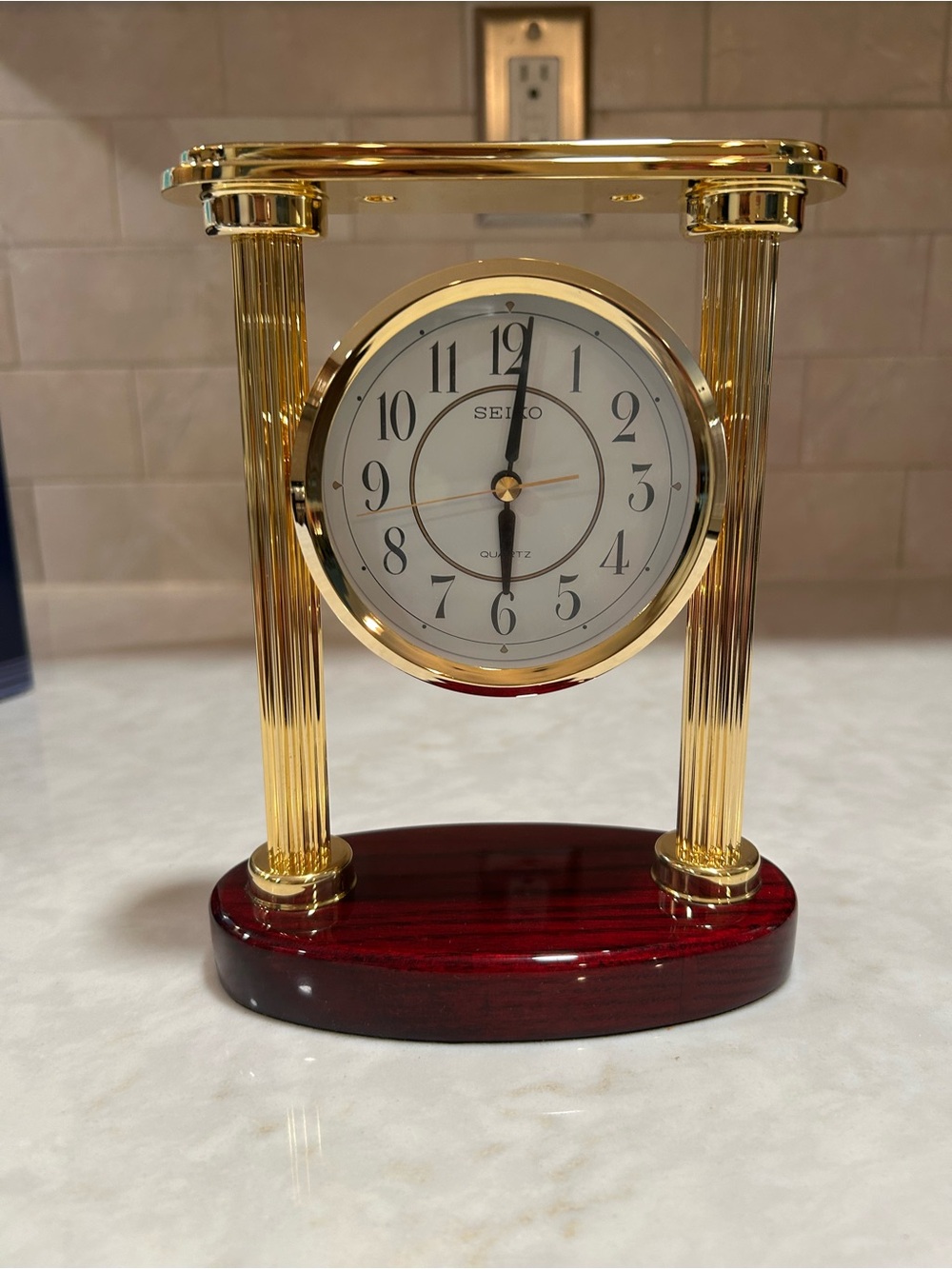 Vintage Seiko Gold and Mahogany Table Clock -